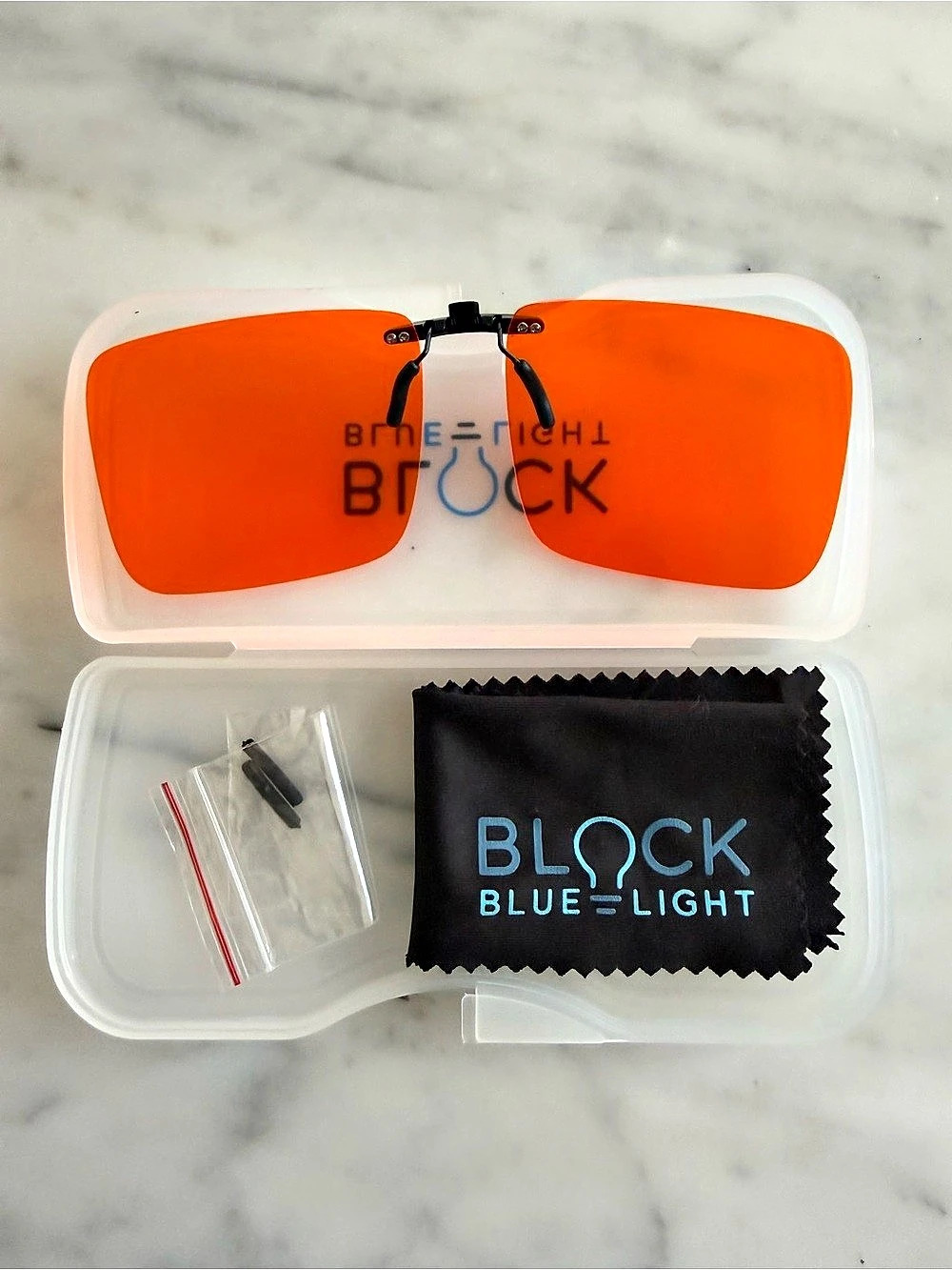Block Blue Light SunDown Clip-on Blue Blocking Glasses Orange & Black